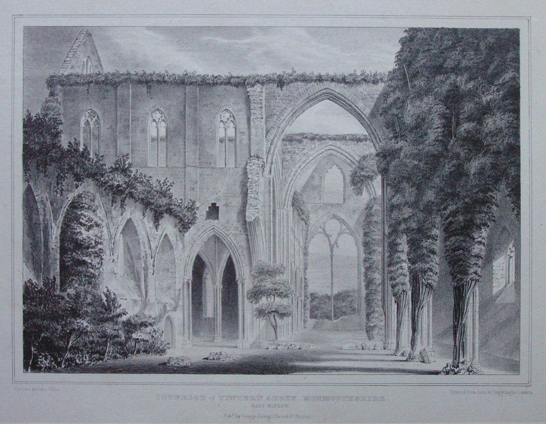 Lithograph - Interior of Tintern Abbey, Monmouthshire. East Window - Willis